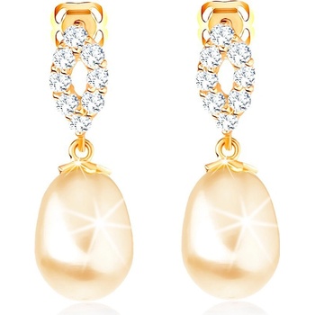 Šperky eshop náušnice ze žlutého zlata třpytivý obrys zrnka oválná perla GG102.36