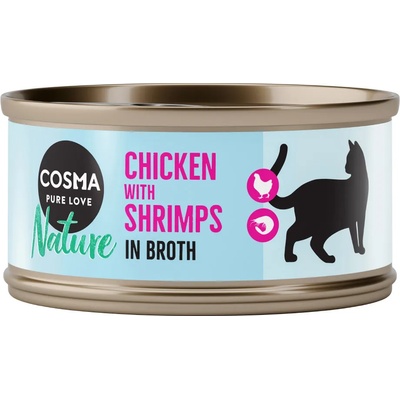 Cosma 6х70г Cosma Nature, консервирана храна за котки - пилешки гърди и скариди