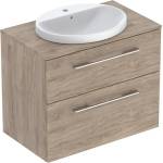 Geberit Комплект стенен долен шкаф Geberit Selnova Square, покритие от американски орех хикори, 2 чекмеджета и мивка 80 см (502.874.00.1)