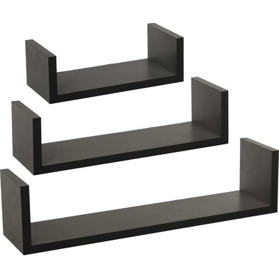 Sada 3 černých nástěnných polic Edge z MDF na knihy a dekorace do obýváku nebo pokoje