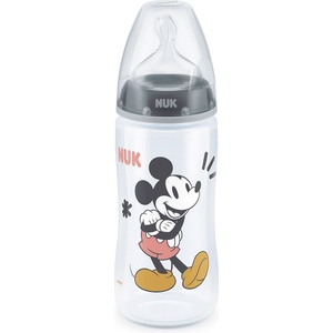 Nuk Шише със силиконов биберон NUK - First Choice, Mickey Mouse, TC, 300 ml, 6 - 18 месеца, Сиво (10741019-Сив)