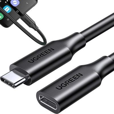 Ugreen 40574 USB typu C 3.1 samec - samica s niklovým pokovovaním, 0,5m, černý