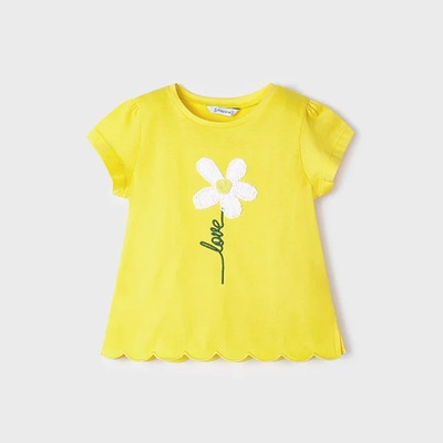 MAYORAL Тениска с къс ръкав в жълто с бродирано цвете за момиче Майорал