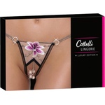 Cottelli Collection - дамски прашки с бродирана лилия - черно/бяло - M/L (23222691121)