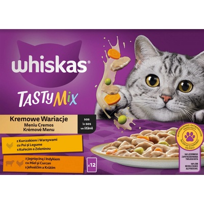 Whiskas Tasty mix krémove menu v šťave, kura a zel., jahňa a morka 12 x 85 g