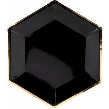 PartyDeco TANIER čierny so zlatým okrajom šesťstenný 23 cm