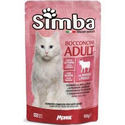 MONGE SIMBA Cat Meat and peas pre dospelé mačky s mäsom a hráškom 100 g