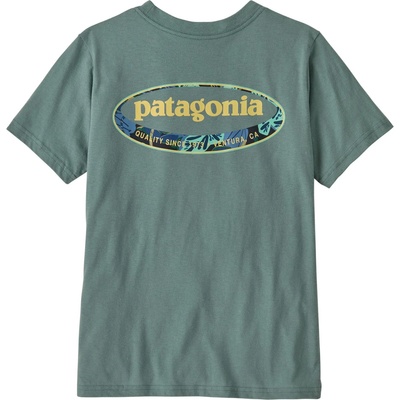 Patagonia Детска тениска Patagonia Kid's Graphic T-shirt - 95 Oval Logo Tropiclimb: Blue Sage - размер XS (704-3907-0411)