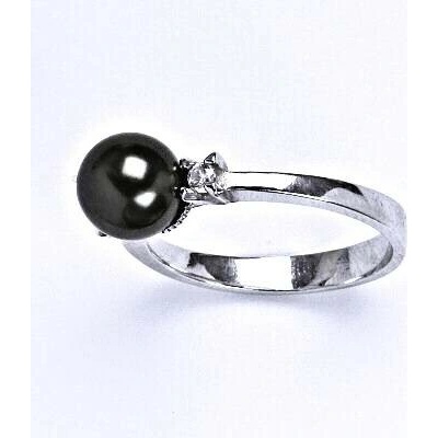 Čištín Zlatý prsten Swarovski perla Black bílé i žluté zlato T 1207