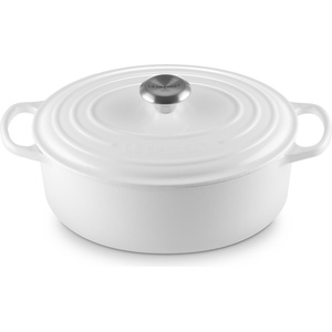 Le Creuset Signature овална тенджера за печене 29 см, бяла със сребърна дръжка на капака (21178290101430)
