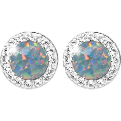 JSB bijoux s.r.o. Stříbrné náušnice puzety s kulatým opálem a krystaly Swarovski Australian Shadow malé (Stříbro 925/1000)