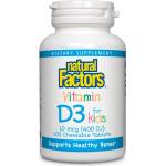 Natural Factors Vitamin D3 For Kids, 400 IU, 100 таблетки, Natural Factors