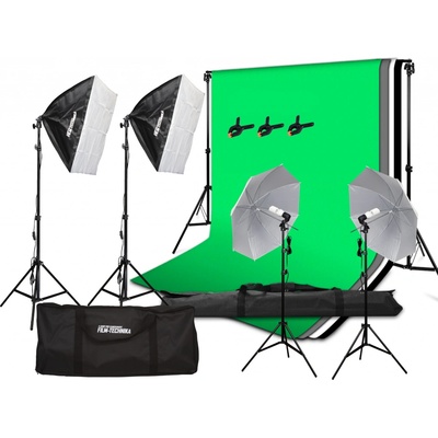 FILM-TECHNIKA Foto video studio set světel, stativů i foto pozadí (4 x 150W žárovka) New kIT ( 4 light stand lighting – Zboží Živě