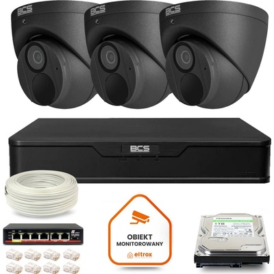 BCS POINT IP Surveillance Kit 3x BCS-P-EIP28FWR3-Ai2-G DVR s 1TB