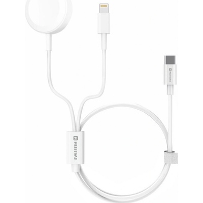 Swissten nabíjecí magnetický kabel 2 v 1 pro Apple Watch a Lightning 1,2 m bílý 22055510