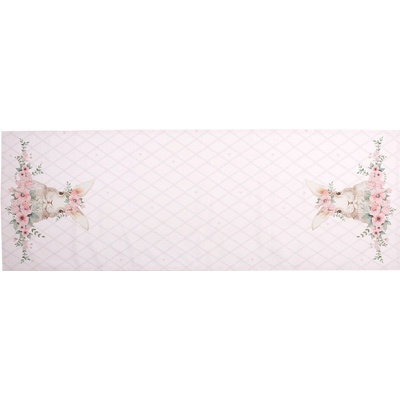 Clayre & Eef Ružový bavlna behúň s králikom Floral Easter Bunny 50x140 cm