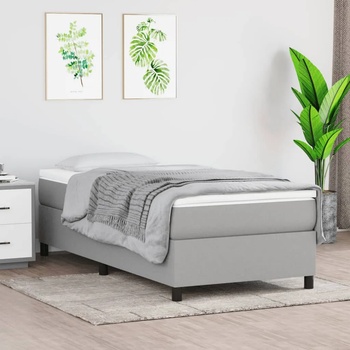 vidaXL Боксспринг легло с матрак, светлосиво, 90x200 см, плат (3144391)