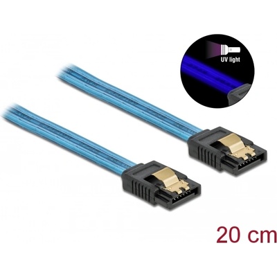 Delock 6 Gb/s SATA кабел с UV светлинен ефект, син, 20 cm