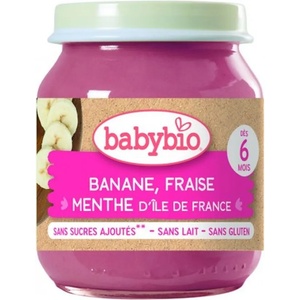 Babybio Био плодово пюре Babybio - Банан, ягода и мента, 130 g (3288130510966) - ozone