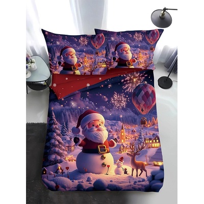 EmonaMall Двулицево коледно спално бельо, размер за приста (реално изображение) EmonaMall, 4 части - Модел S18767 (S18767-6666d4)