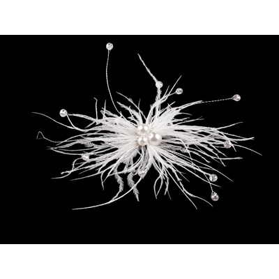 Stoklasa Péřová brož s perlami a broušenými korálky 1 bílá