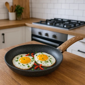 Elekom Дълбок тиган ЕК-225 М, Диаметър: 22 см, Мраморно незалепващо покритие, Индукционно дъно (ek-225 М)