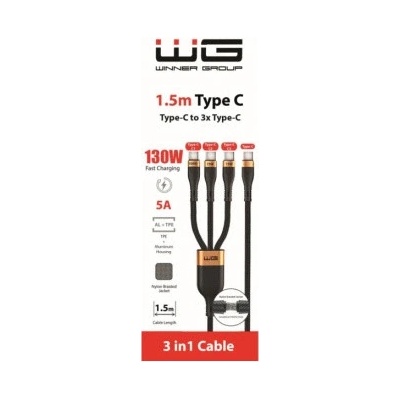 Winner 12173 Datový a nabíjecí kabel 3v1 Type-C to 3xType-C, 1,5m, černý