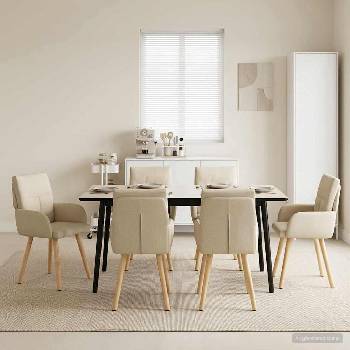 vidaXL Обедени столове 6 pcs Текстил Кремаво 60 x 56 x 96 см (3428371)