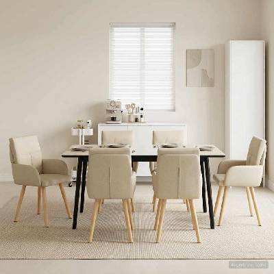 vidaXL Обедени столове 6 pcs Текстил Кремаво 60 x 56 x 96 см (3428371)