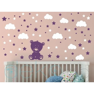 Мече с облаци, звезди и точки - комплект в 2 цвята (1189)