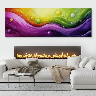 Obraz na plátně - Fialová vlna s limetkovým proudem FeelHappy.cz Velikost obrazu (šířka x výška): 60 x 20 cm