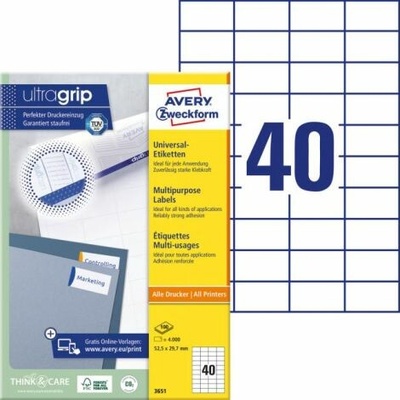 AVERY ZWECKFORM Etikety univerzální 52,5x29,7 mm 4000 etiket bal 100 list