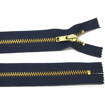 Kovový zip no.3 nerozepínací 18cm tmavě modrý (zlaté zoubky)