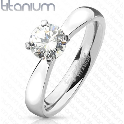 Šperky Eshop Zásnubní prsten z titanu, stříbrná barva kulatý čirý zirkon lesklá ramena HH15.4