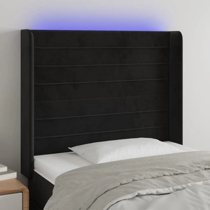 vidaXL LED горна табла за легло, черна, 93x16x118/128 см, кадифе (3124226)