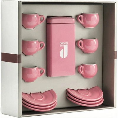 Danesi Подаръчен пакет Danesi La Forma - Dark's Cassette Kava 250 г + 6 чаши за еспресо и 6 чинийки - розов