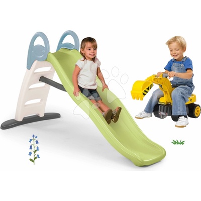 Smoby Set šmykľavka s dvojitou vlnou a bager so sedadlom Funny Toboggan Life dĺžka šmyku 200 cm s napojením na vodu