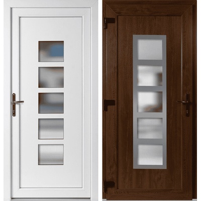 OknaDvereNaMiru.cz Vchodové dveře Lucy + INOX orámování zlatý dub / bílá levé otevírání ven 98 x 198 cm