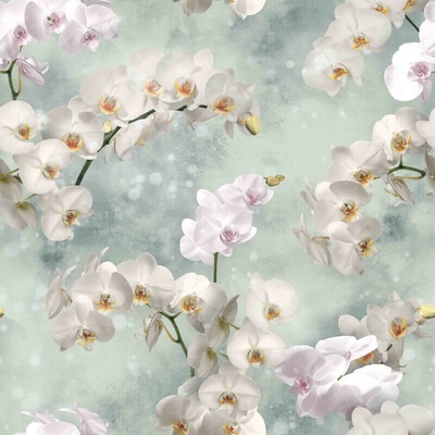 Velurové potahové látky s potiskem, Bílé orchideje