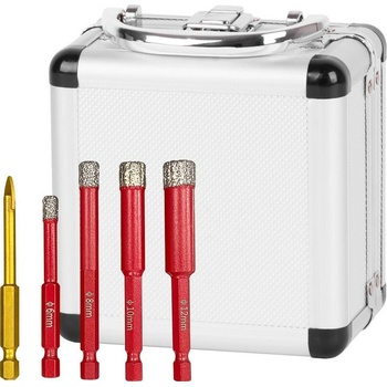 Sada vyrezávačov Strend Pro Premium, 6-8-10-12 mm, HEX, 6 mm vrták do skla diamant, korunky, professional