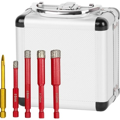 Sada vyrezávačov Strend Pro Premium, 6-8-10-12 mm, HEX, 6 mm vrták do skla diamant, korunky, professional