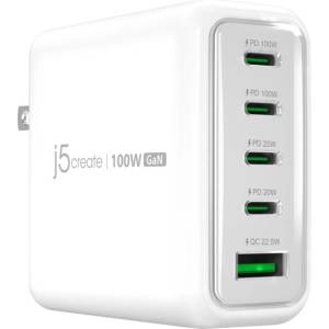 j5create Мрежово зарядно устройство j5create JUP53100, 100W GaN, 5 порта (USB-C, USB-A) - JUP53100EF-N (JUP53100EF-N)