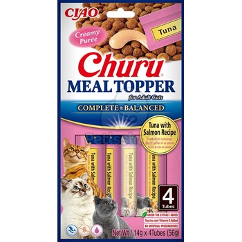 Inaba Foods Cat Churu Meal Topper мокра храна за котки - риба тон и сьомга 4 x 14 г