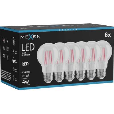 Mexen Vintis 6x LED филaментна крушка E27, A60, 4W, 55 lm, червена - L150-E27-04XX-45x06 (L150-E27-04XX-45x06)
