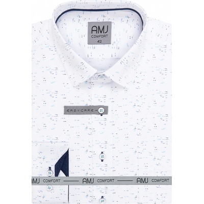 AMJ pánská bavlněná košile dlouhý rukáv prodloužená délka slim fit VDBPSR1314 bílá modře žíhaná