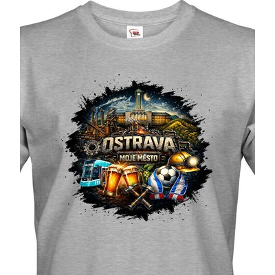 Pánské tričko Ostrava Moje Město, Tmavý melír, Canvas pánské tričko s krátkým rukávem 3232