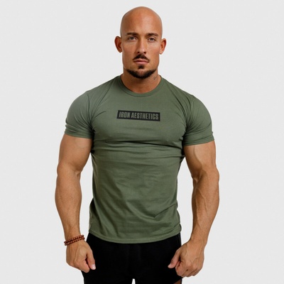 Iron Aesthetics pánske Fitness tričko Boxed vojenské zelené