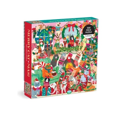Galison Merry Catmas! 500 Piece Family Puzzle | Mudpuppy