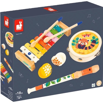 Janod Детски музикален комплект Janod - Ксилофон, тамбурина, флейта и кастанети (J07656)