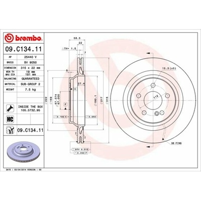 BREMBO brzdový kotúč 09.C134.11, sada 2 ks